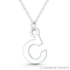 Initial Letter "C" 22x12mm (0.9in x 0.5in) Charm Pendant in .925 Sterling Silver